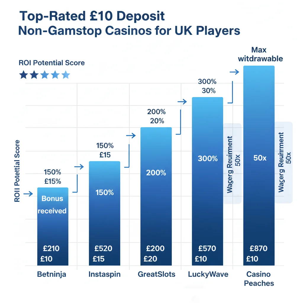 Ten pound deposit value flow chart showing bonus match percentages, wagering requirements and potential payout amounts